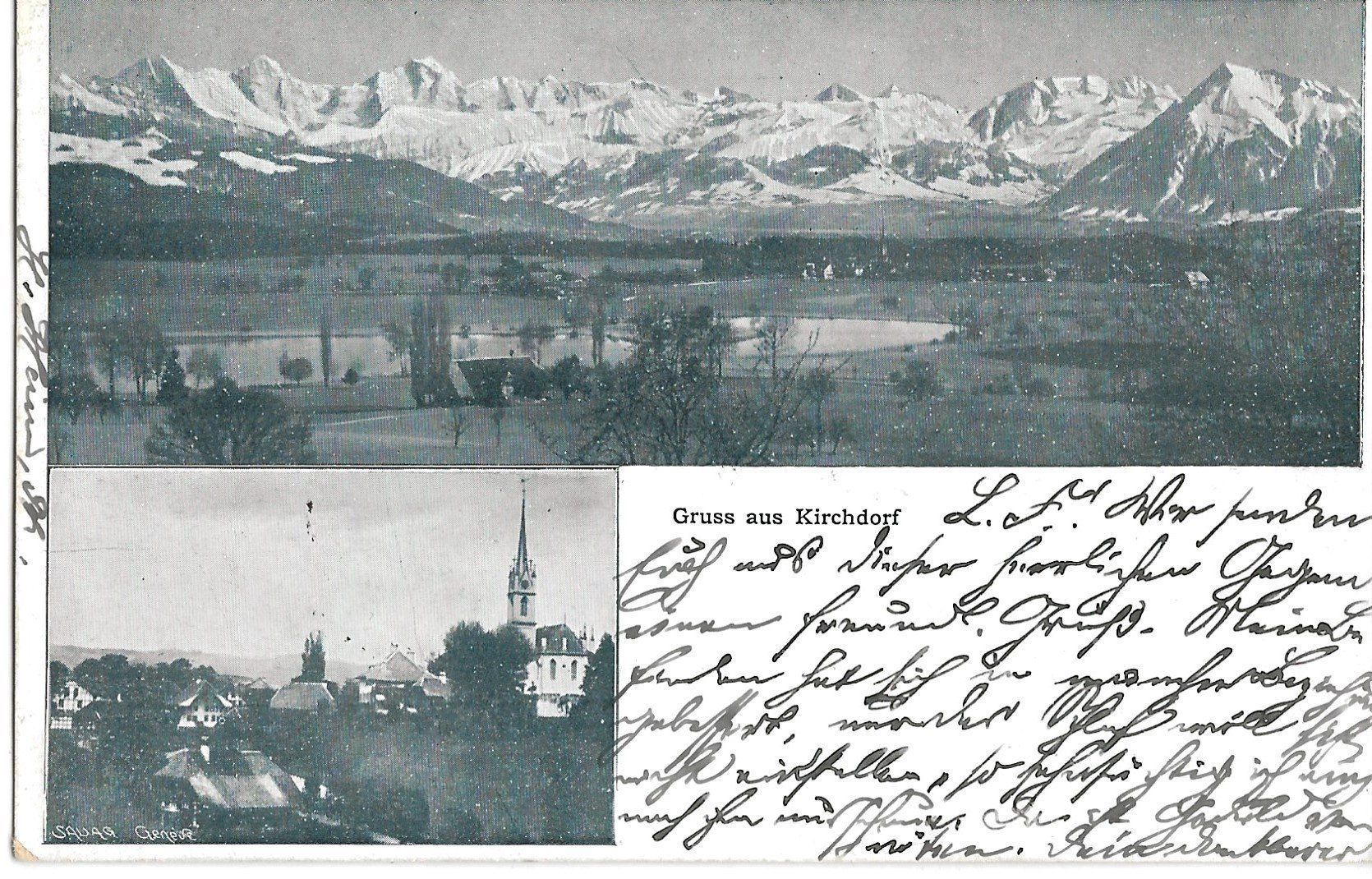 Ansichtskarten: Gruss aus Kirchdorf, 1908 – Gebraucht aus Frauenfeld von Merk52