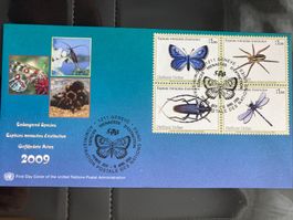 UNO Genf 2009 Satz 4er-Block Gefährdete Arten Insekten FDC
