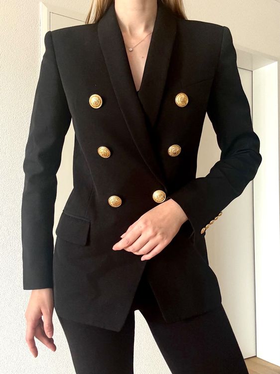 Doppelreihiger Blazer mit Perlen grau