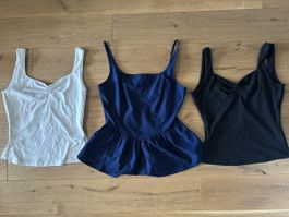 Damen Tops 3er Set weiss blau schwarz Grösse S