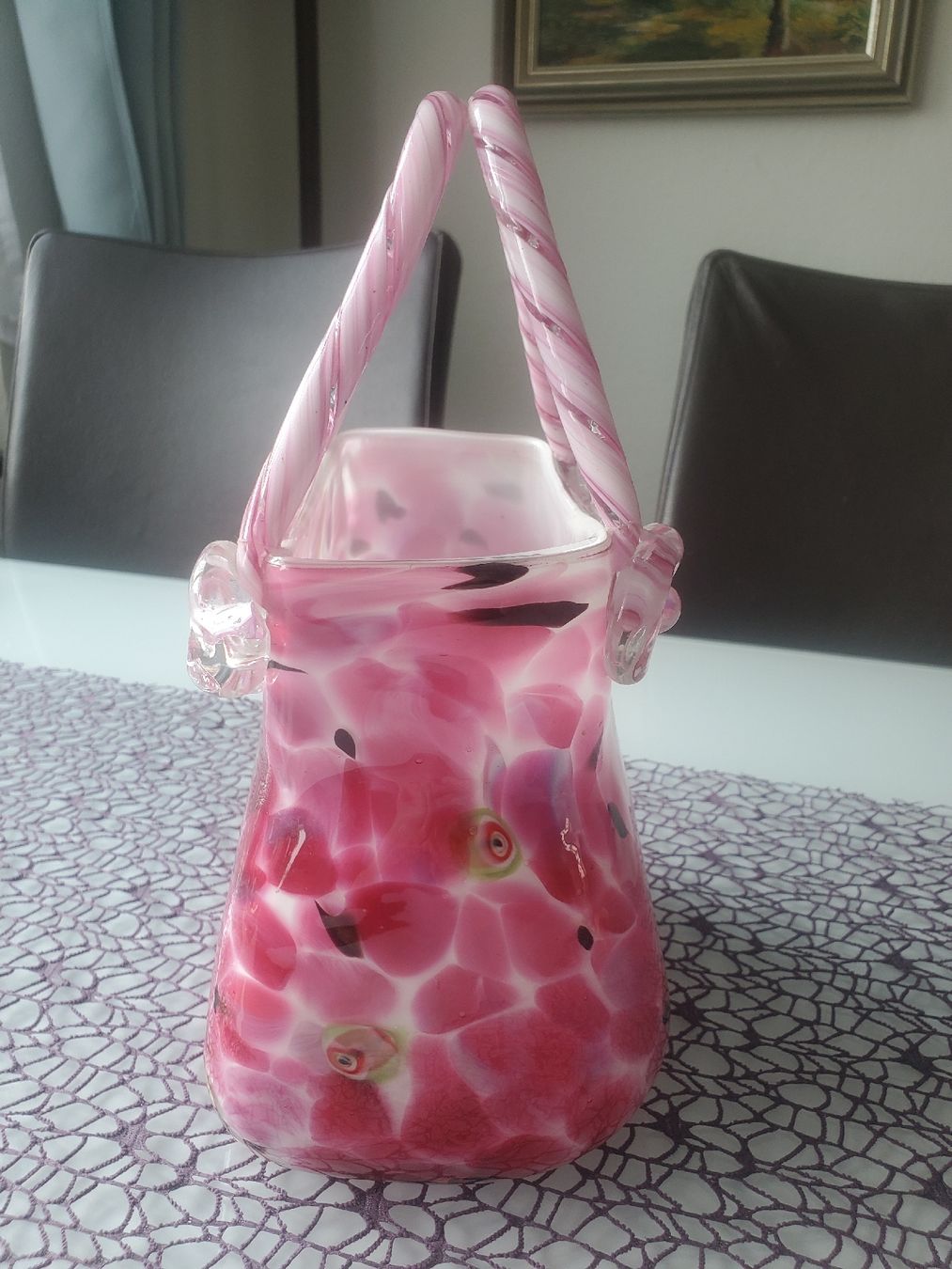 Vasi & Recipienti: Vintage Glas Vase Handtasche Rosa – Usato da Frauenfeld venduto da BeneFull 1