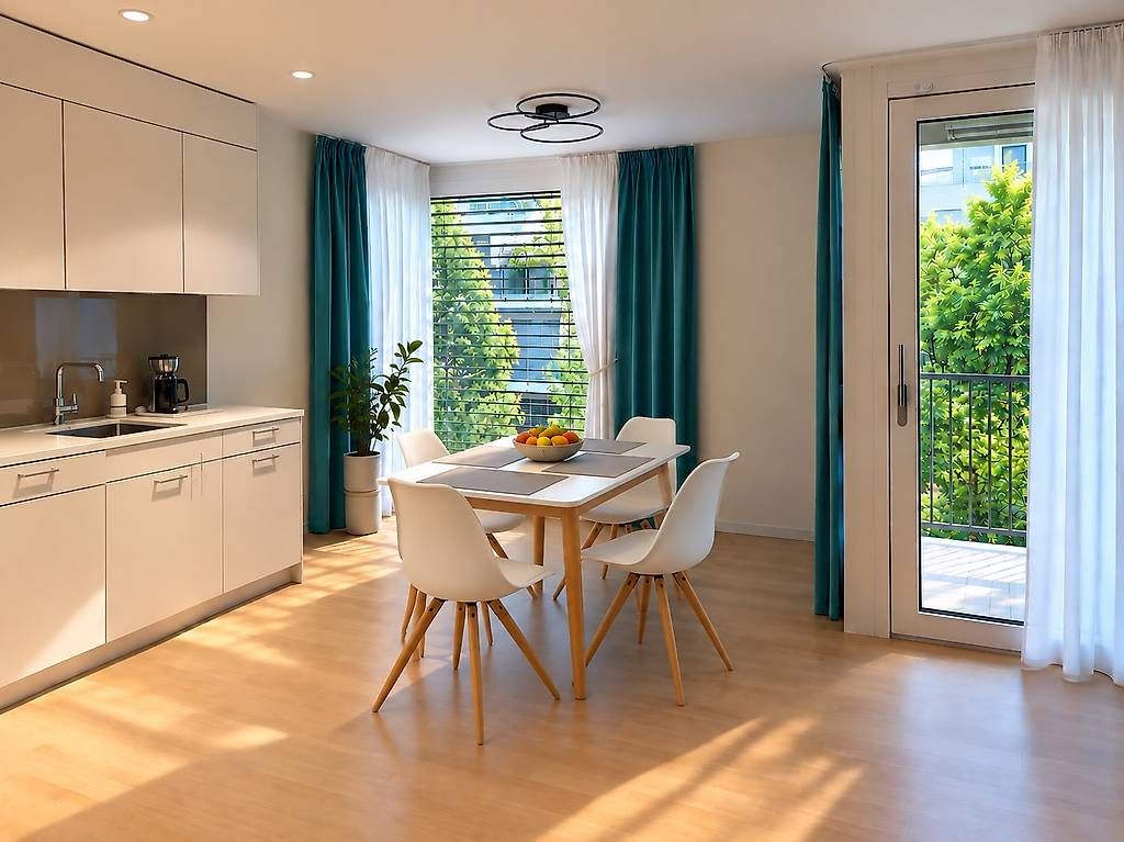 Tische: Moderner Esstisch mit 4 weissen Stühlen – Gebraucht aus Zürich von eko_7dxp