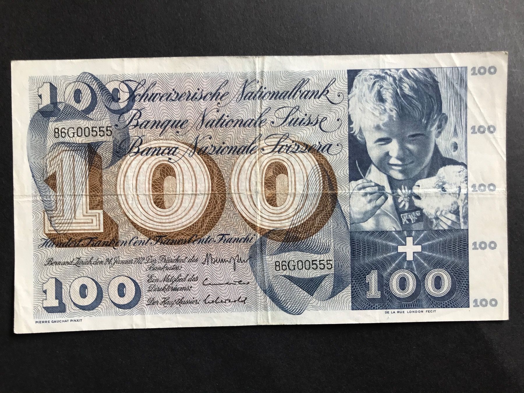 Banconote: 100 Franken Note, 24. Januar 1972 – Usato da Feldmeilen venduto da Allerlei3112