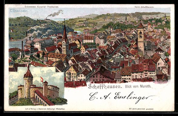 Cartoline postali: AK Schaffhausen, Blick vom Munoth, 1901 – Usato da Berlin venduto da bartko-reher