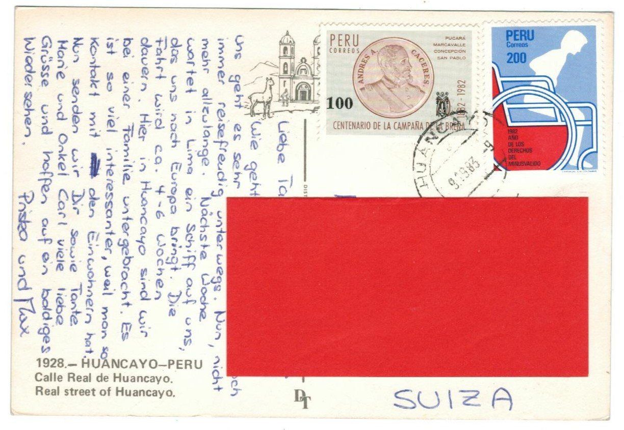 Ansichtskarten: AK Huancayo-Perú 1983 – Gebraucht aus Zürich von Tolima194 1