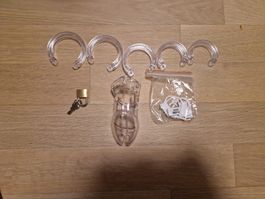 Keuschheitskäfig Set transparent, 5 Ringe inkl. Plomben