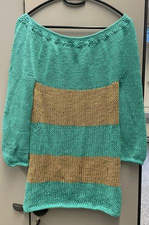 Damen Pullover türkis beige gestreift Grösse M