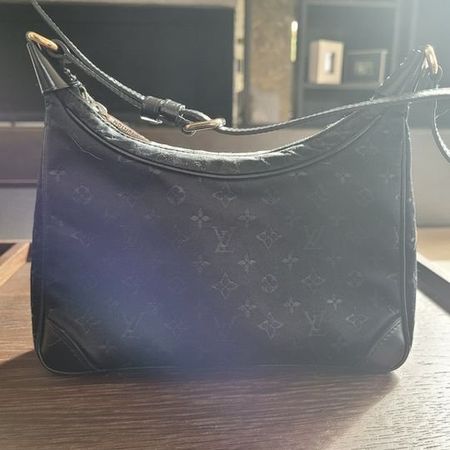 LOUIS VUITTON Small Black Satin and Leather Trim + Monogram