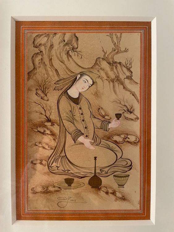Persian safavid style drawing seated woman 1