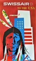 SWISSAIR TO THE USA INDIANER 1958 - Original Plakat