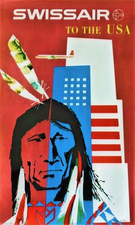 SWISSAIR TO THE USA INDIANER 1958 - Original Plakat