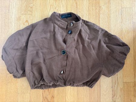 Zara Bluse kurz, mit Puffärmel Baumwolle braun geknöpft