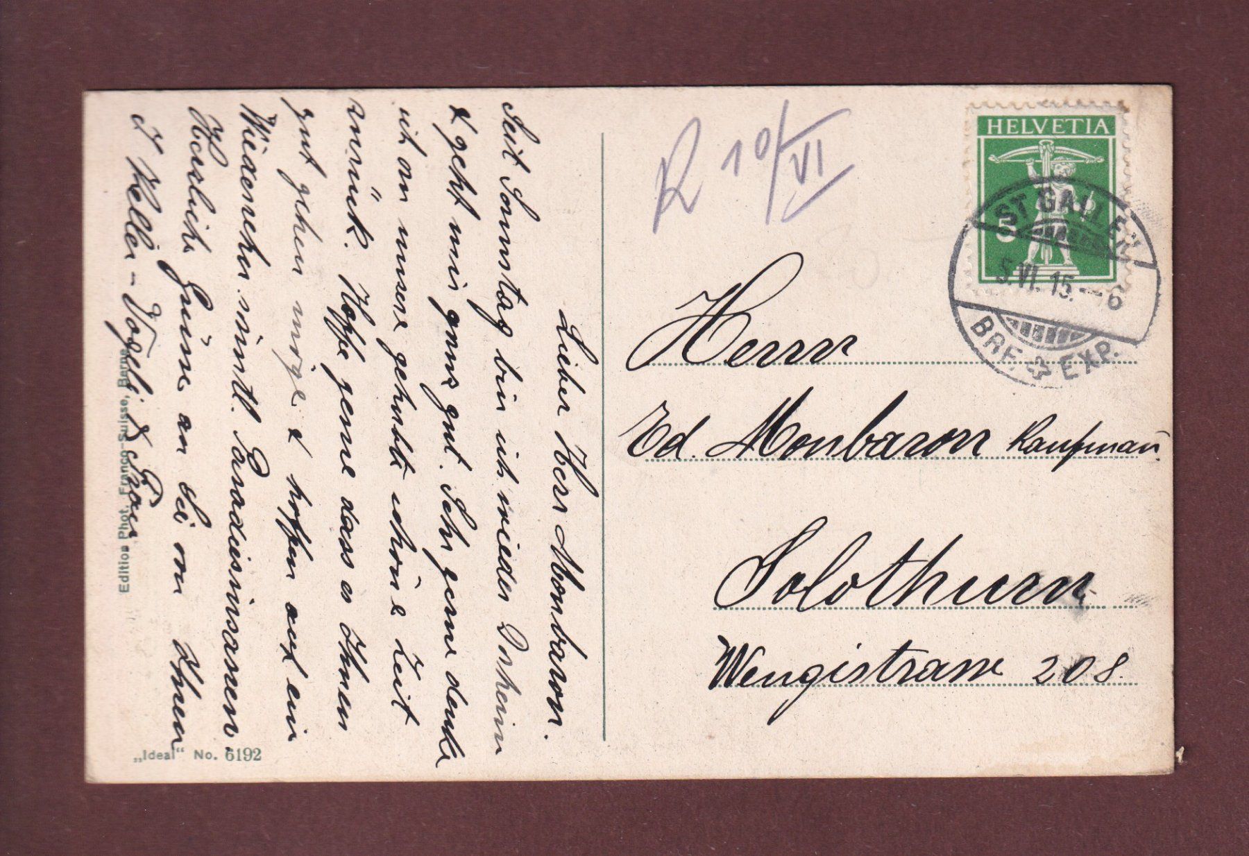 Cartoline postali: ST. GALLEN - Gallusplatz - 1915 – Usato da Pully venduto da nicecards 1