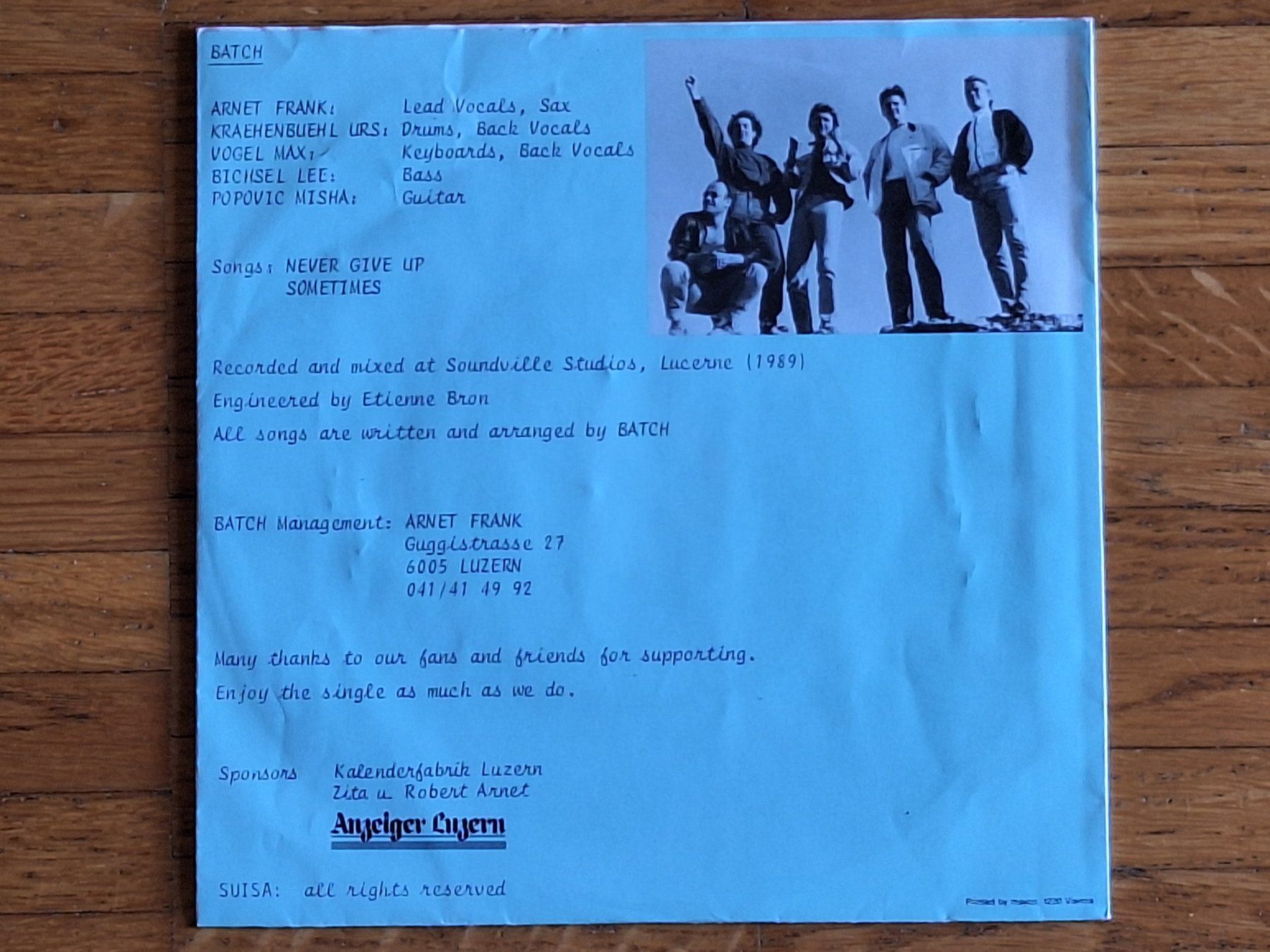 Dischi in vinile: Batch, Never Give Up / Sometimes - 7" Single CH 1989 – Nuovo (secondo la descrizione) da Oberentfelden venduto da Musicud 1