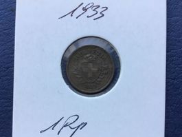 Sehr schöne 1 Rappen 1933 VZ ++