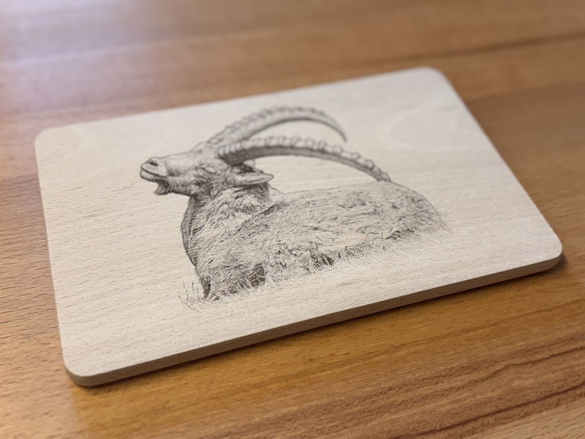Holzartikel: Holzbrett Steinbock geniesst die Sonne im Engadin – Neu und originalverpackt aus Kloten von Capricorn84 2