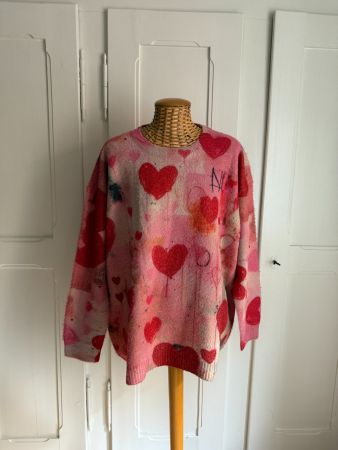 Pullover bunt mit Herzen 3XL