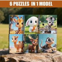 Puzzle-Magnetisch-Tiere- 6 Puzzles in einem Block-kognitiv