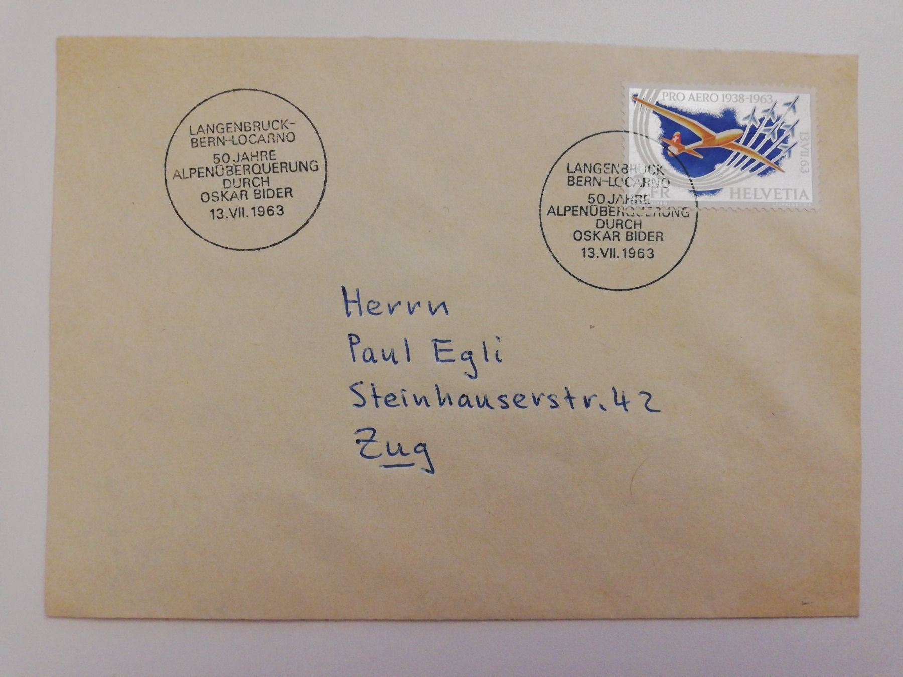 Alle Briefmarken: Sonderflug 50 J. Alpenüberquerung 1963 – Gebraucht aus zumikon von lotegrandote