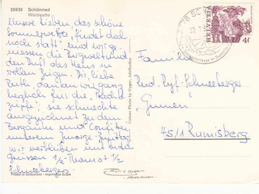 Cartoline postali: Schönried 1981 – Usato da Bürglen TG venduto da StampGraf 1