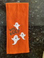 Halloween Kitchen Towel, Orange with Ghosts