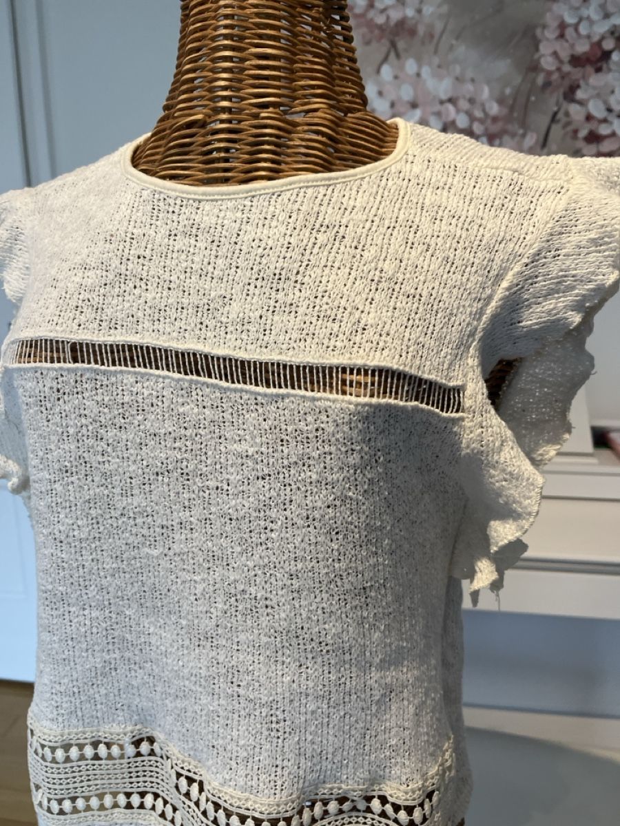 Mango Top: Strick-Top, Mango mit Spitzenbordüre,  M – Usato da Solothurn venduto da Bobesch08 1