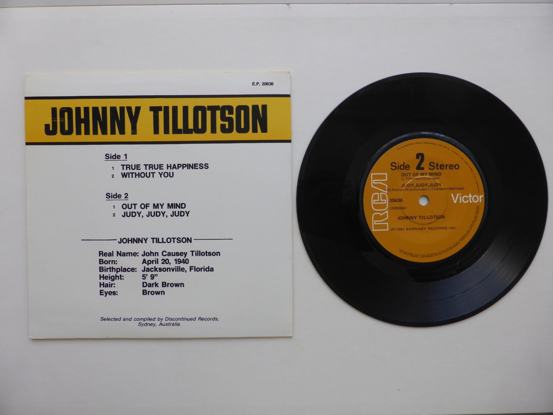 Dischi in vinile: VINYL SINGLE  EP  JOHNNY TILLOTSON – Usato da Küssnacht am Rigi venduto da Mondkinder 1