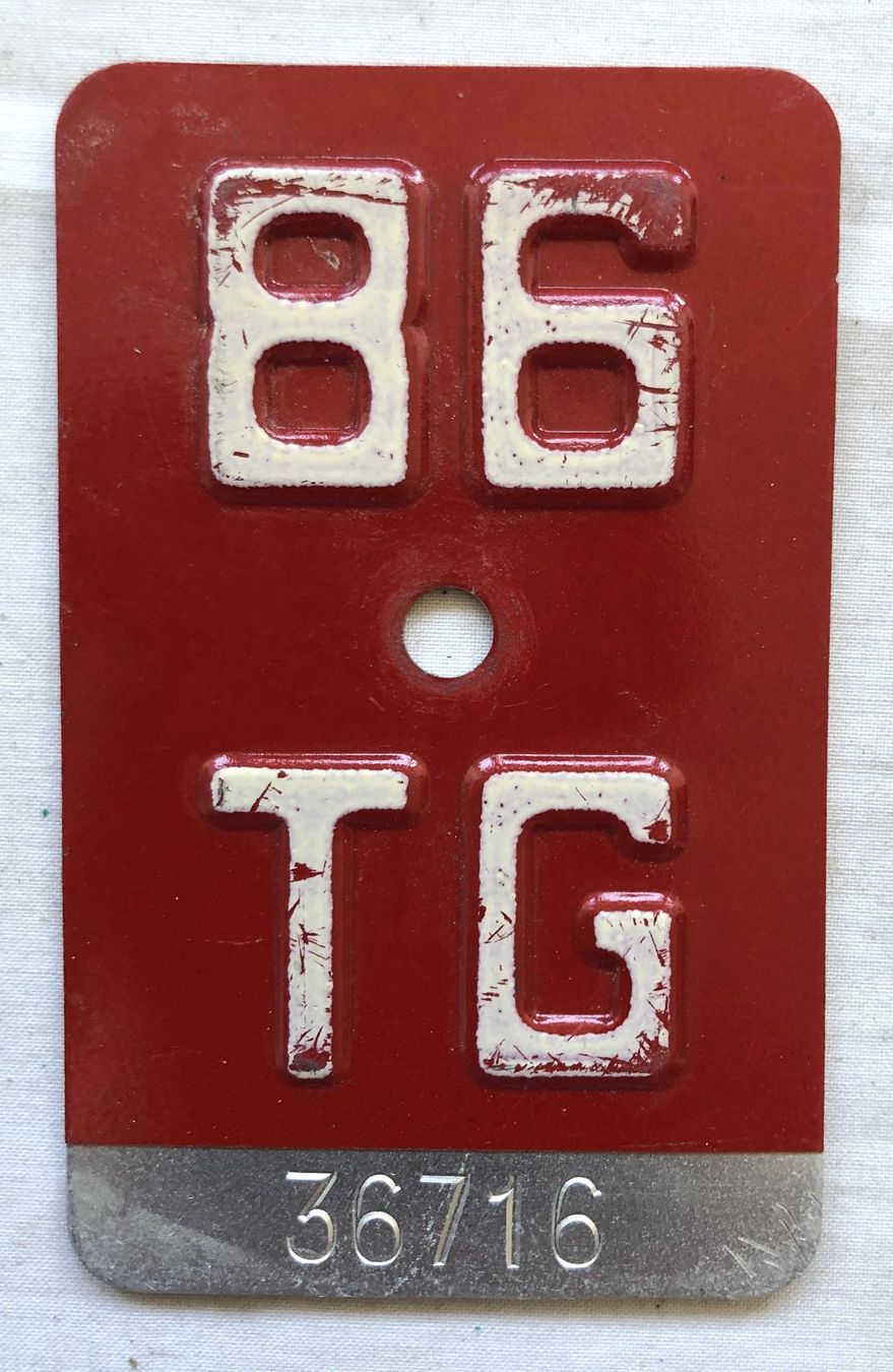 Insegne: Velo - Nummernschild - TG 86 – Usato da Schaffhausen venduto da durruti