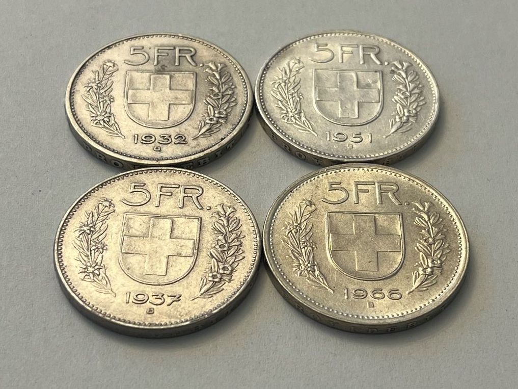 Alle Münzen: 5 Franken 1932, 1937, 1951, 1966 – Gebraucht aus Tägerwilen von Beata1sager 1