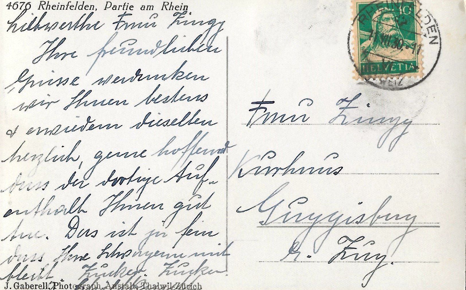 Cartoline postali: Rheinfelden, 1930 – Usato da Frauenfeld venduto da Merk52 1