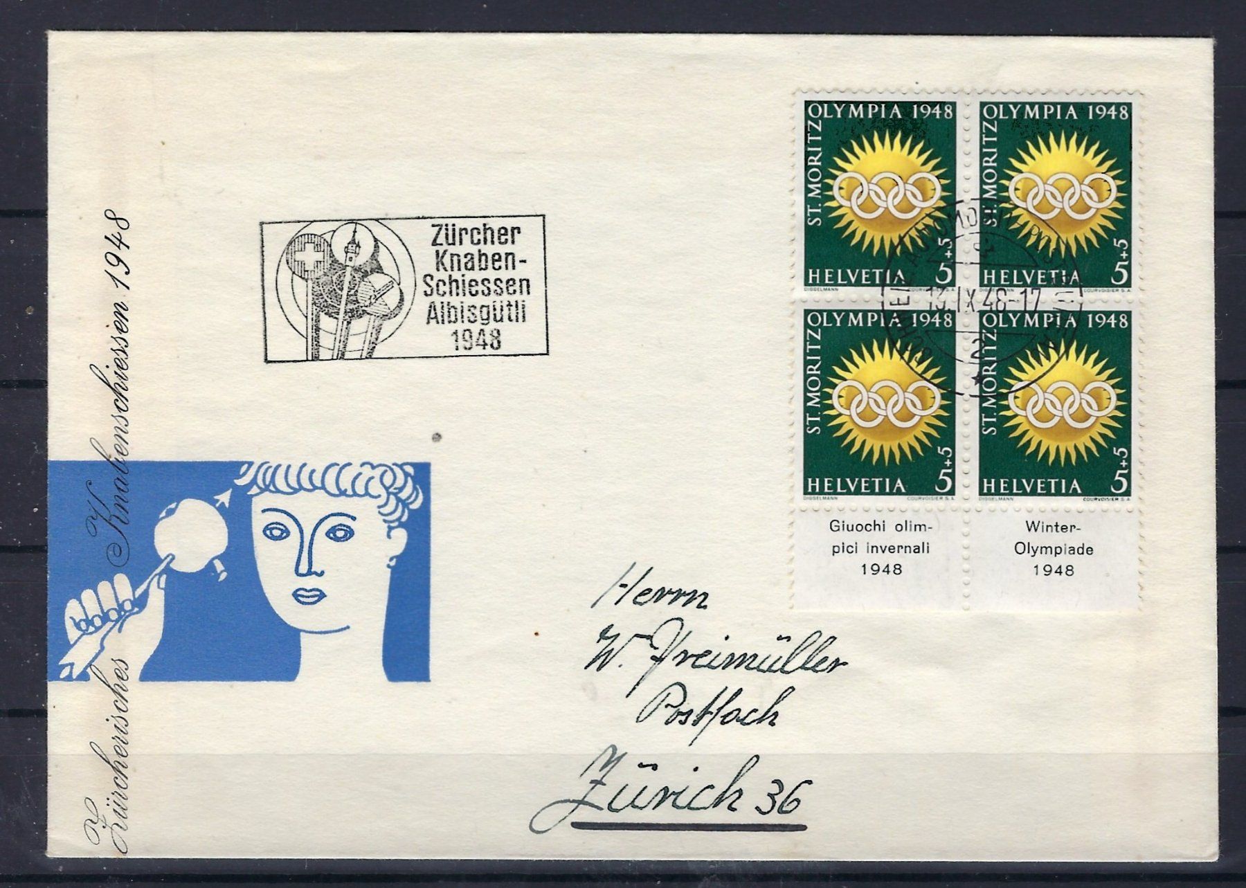 Tutti i francobolli: 1948 Olympia Viererblocks  Einschreibebrief 16051 – Usato da Lunden venduto da Animus999 3