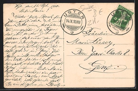 Ansichtskarten: AK Uster, Krankenasyl, 1910 – Gebraucht aus Berlin von bartko-reher 1