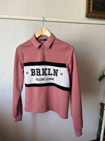 Pink BRKLN College Legue quarter zip sweatshirt with collar