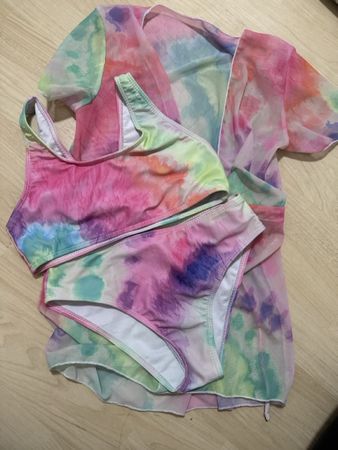 Mädchenbikini mit Strand-Kimono im Tie-Dye-Style, Grösse 9y