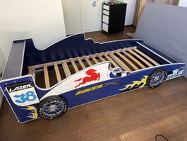Autobett Kinderbett Rennauto blau  mit Lattenrost 90x200