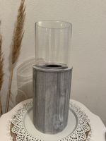 Photophore bois gris et verre, hauteur 45.5 cm