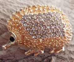 Vintage Brosche Igel gold farbig mit Strass