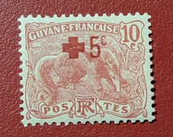 FRANCE GUYANE TAPIR SURTAXE CROIX ROUGE 1915** POSTFRISCH