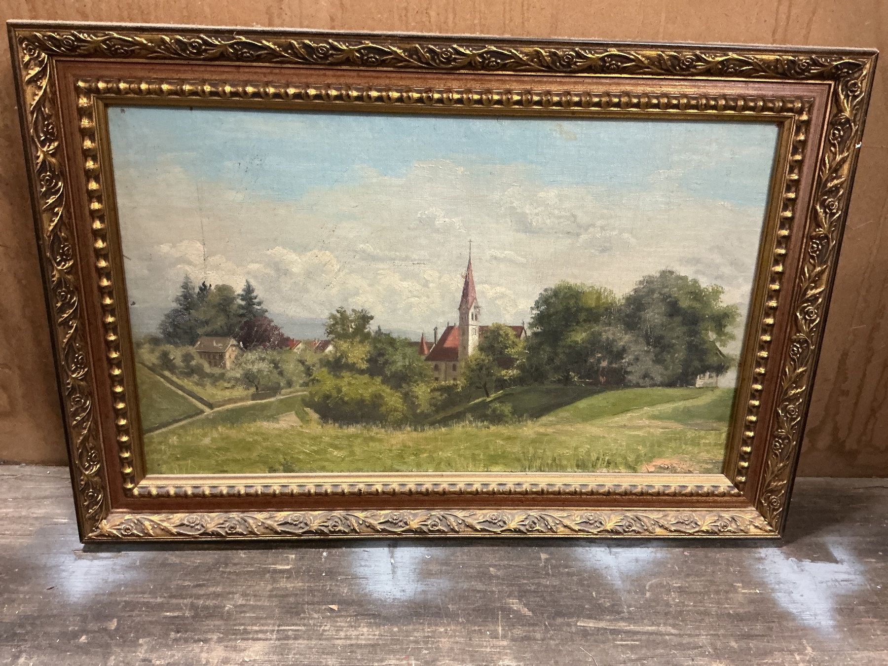 Gemälde: Ölbild Landschaft mit Kirche – Gebraucht aus Bern von vielerart