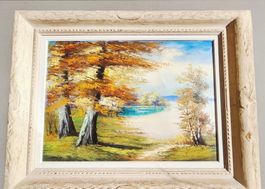 Ölgemälde "Herbst am Neuenburgersee" im Rahmen, signiert.