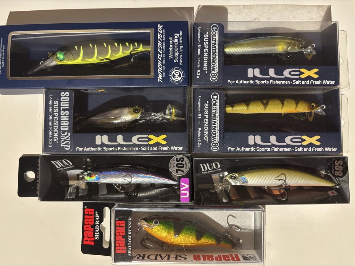 Köder: 7 NEUE UND UNGEBRAUCHTE WOBBLER – Neu und originalverpackt aus Niederbipp von PIKE73