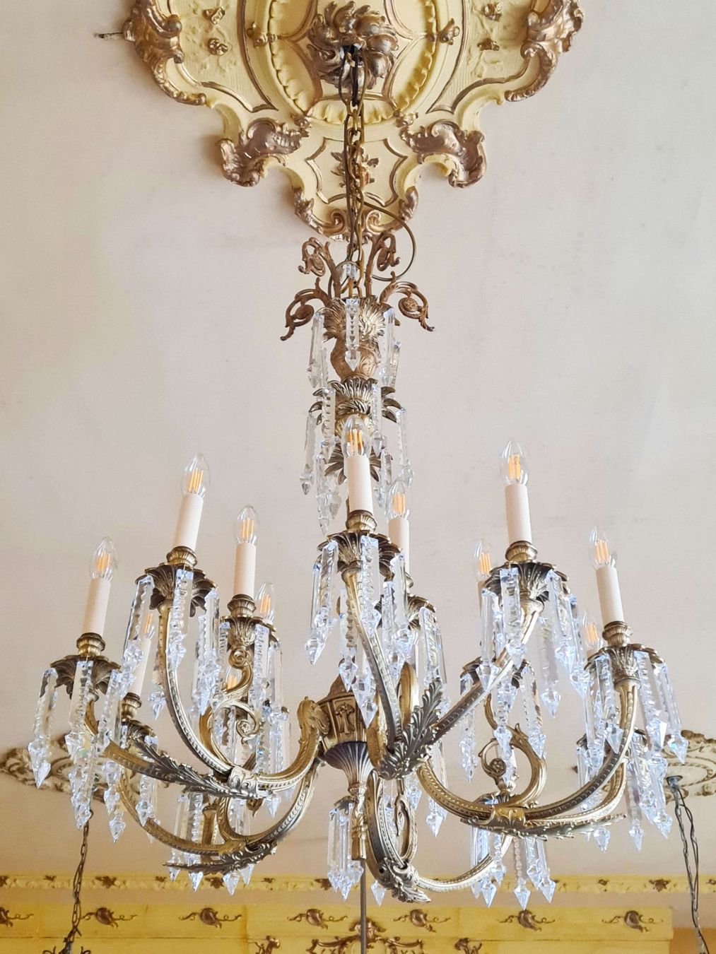 Kronleuchter & Deckenlampen: antiker Kronleuchter, Stabform, Bronze, Kristall, C58 – Gebraucht aus Gross Drewitz von Kronleuchter-online 1
