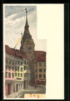 Künstler-AK Zug, Häuserpartie mit Turm