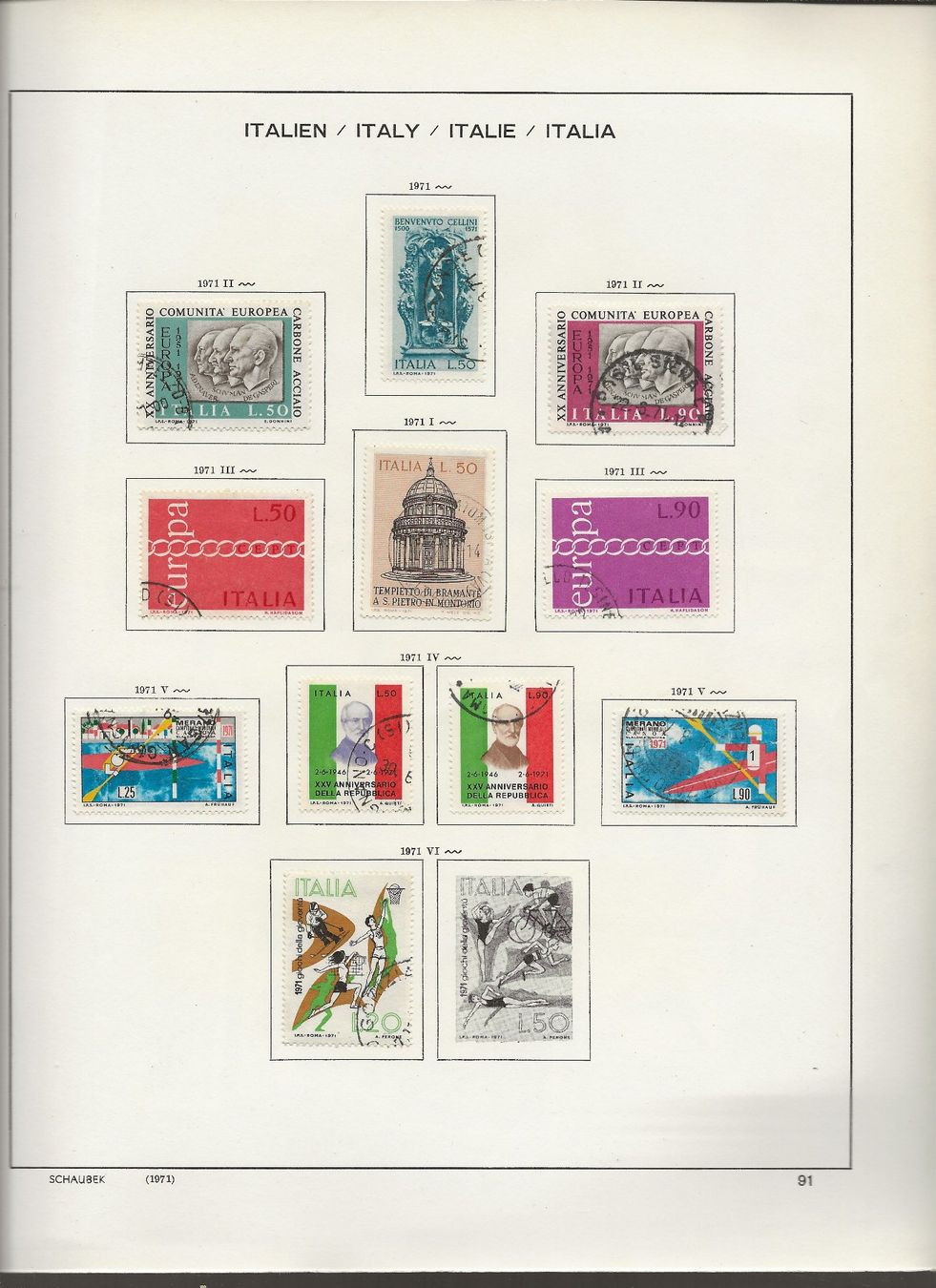 Alle Briefmarken: Marken Italien 1969 bis 1972 – Gebraucht aus Au ZH von xelagreb01 5