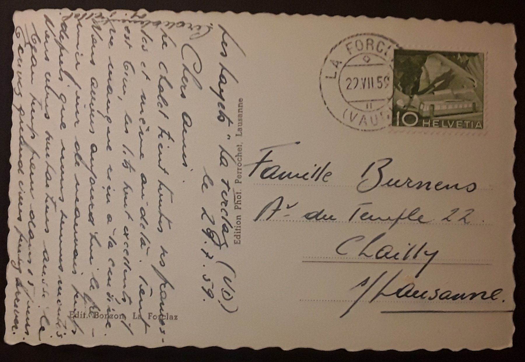Ansichtskarten: 1959: Carte de la Forclaz – Gebraucht aus Walperswil von Tcheidi 1