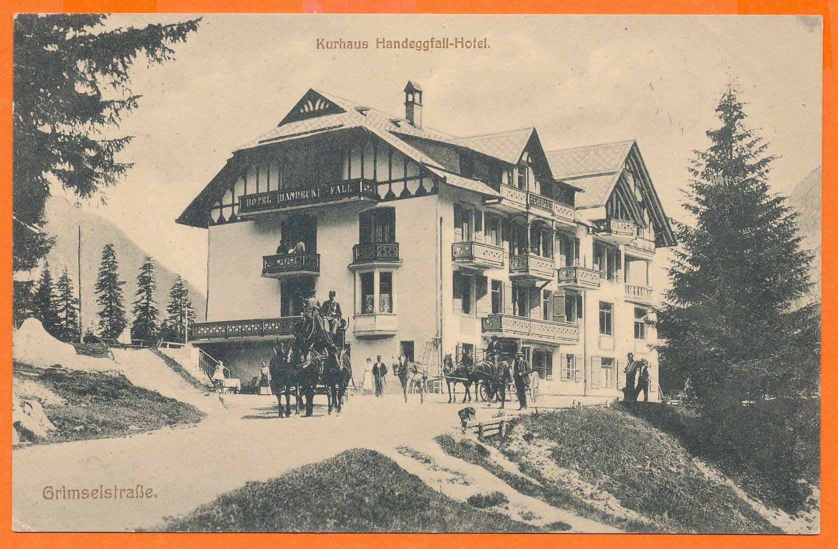 Ansichtskarten: Kurhaus HANDEGGFALL - 3 spännige - Postkutsche 1918 – Gebraucht aus Liestal von flohmy