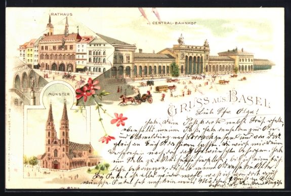 Ansichtskarten: Litho Basel, Blick auf Central-Bahnhof,  – Gebraucht aus Berlin von bartko-reher
