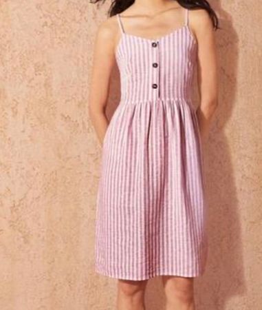 Esmara Leinen Mix Kleid pink-weiss, 42, Versand + 9.-