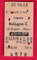 KARTON BILLETT, LUGANO - BOLOGNA C, 2.KLASSE, RETOUR