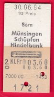 KARTON BILLETT, BERN - HINDELBANK, 2.KLASSE, RETOUR, HALBTAX